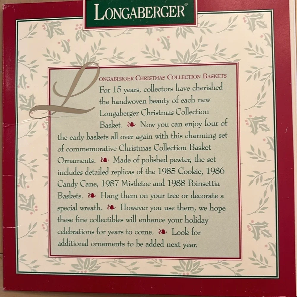 Longaberger Basket Ornaments. Commemorative Christmas Collection